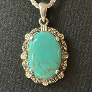 Turquoise marcasite beautiful sterling silver pendant